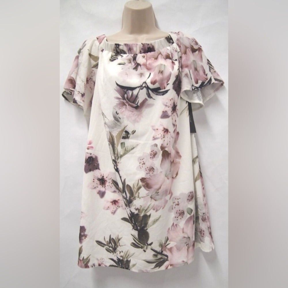 🧁LULUS Dream of U Ivory Floral Print Off-the-Shoulder Shift Dress.P2P-18.5”-19”. - Picture 7 of 7